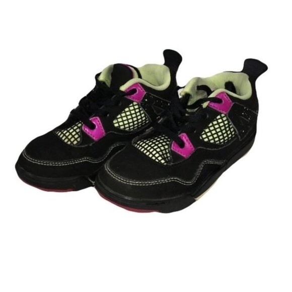 NIke Air Jordan Retro 4 Exclusive Fuchsia Lime Girl’s Basketball Shoes Size 10 - Picture 1 of 5